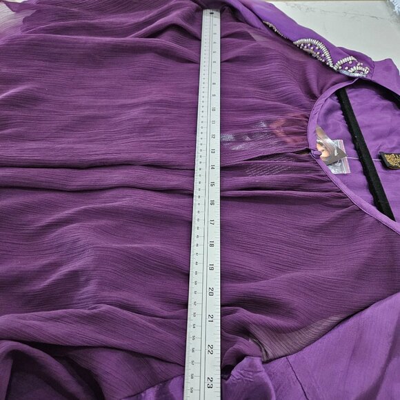 NEW Iman Top 1X Purple Cami Sheer With Attached Cardigan Embellished Sequin - Picture 10 of 14